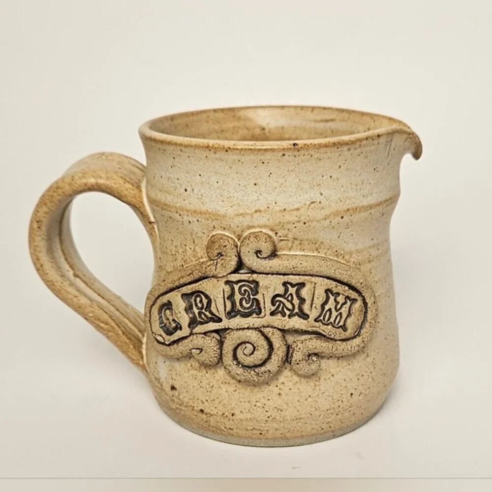 Vintage Set Of Cream Jug & Sugar Pot - Toffee Brown Stoneware Ceramic Pottery